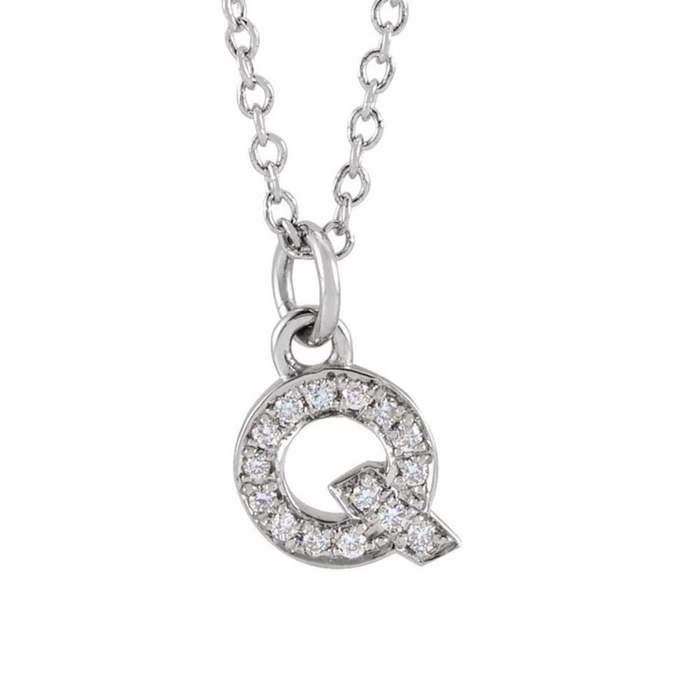 14K White Gold .05 CTW Diamond Tiny Initial Q Necklace, 16-18 Inch